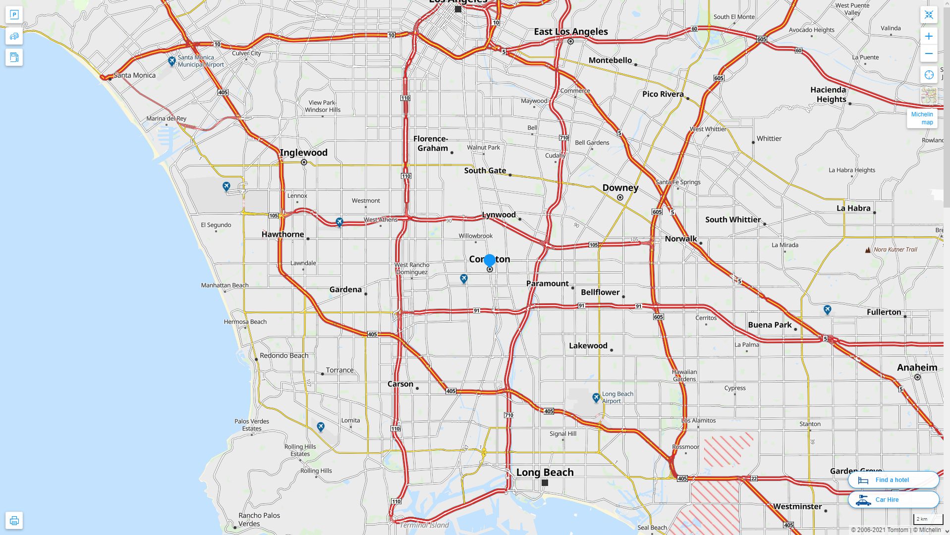 Compton California Highway and Road Map